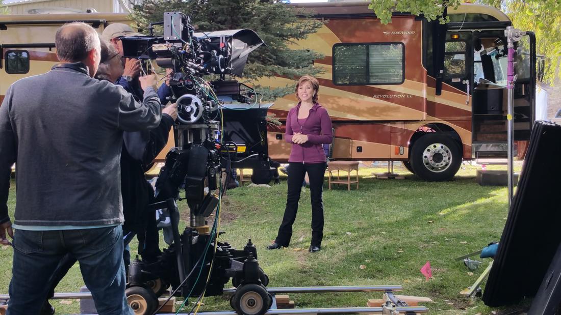 Forbes on a film set